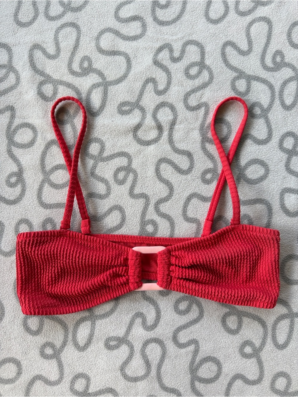 Aerie Crinkle Ring Bandeau Bikini Top in Resort Red